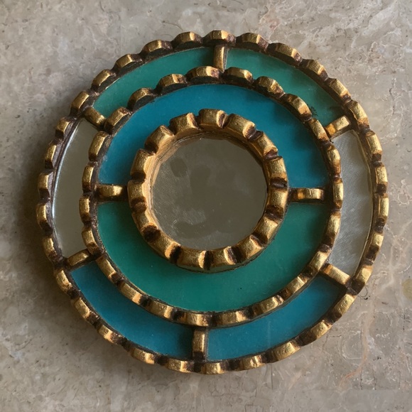 Accent Round Mirror, Turquoise Ornate Wall Mirror set "Lachay" - Picture 2 of 5